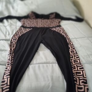 Fashion Nova Black Jumpsuit with Pale Pink Geometric Panels